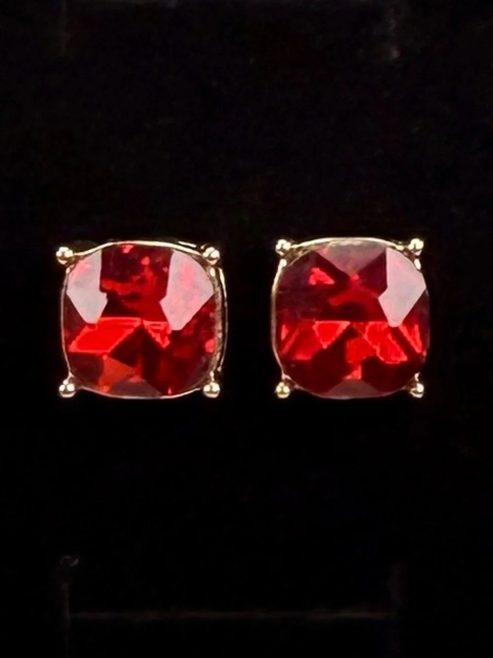 Vintage Red Aged Goldtone Large Stud Pierced Earrings